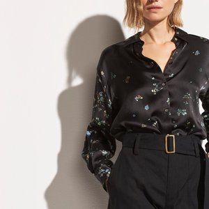 Vince Scattered Floral silk-satin long sleeve blouse XL
